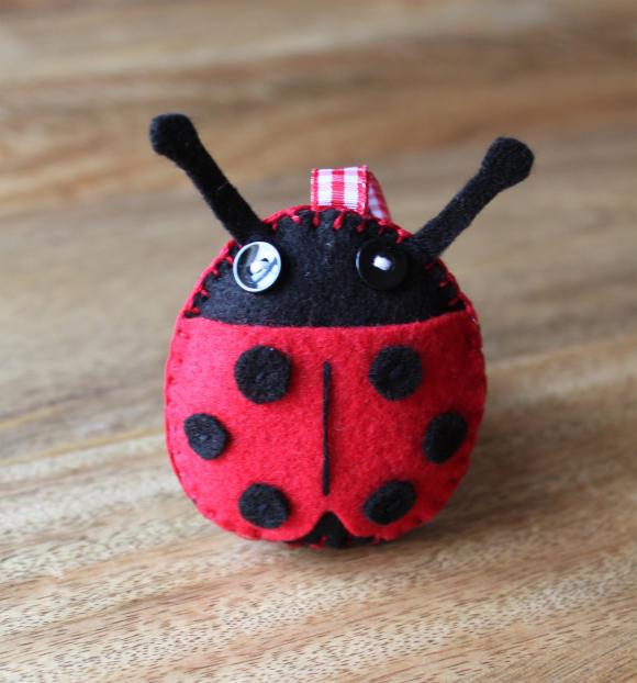 Ladybird Plush Toy Or Pincushion Red And Black Handmade Felt