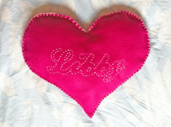 Heart Cushion Personalised Little Girl Cute Hand Stitched Name Red Pink Love Handmade Felt